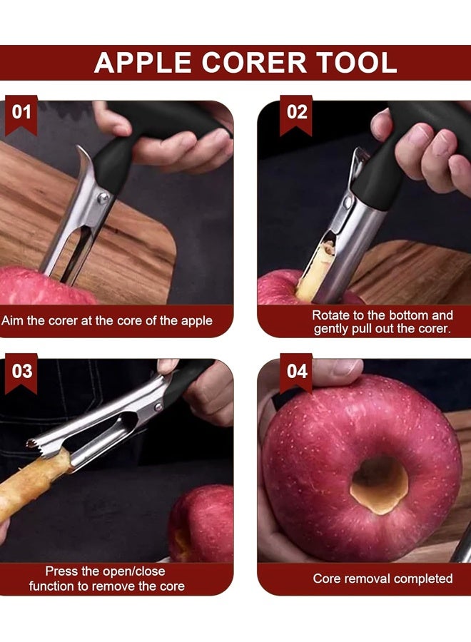 أداة تقطيع لب التفاح من الفولاذ المقاوم للصدأ - تصميم سهل الضغط لتقطيع سريع، مقبض مانع للانزلاق - مزيل بذور الفواكه والخضراوات، آمنة للغسل في غسالة الأطباق - Image 5